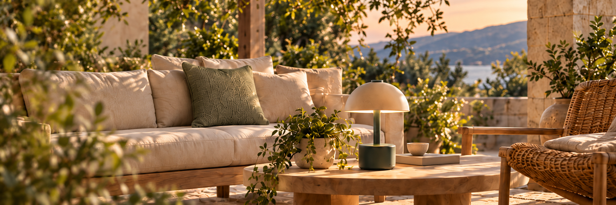 A quiet patio in the golden evening light